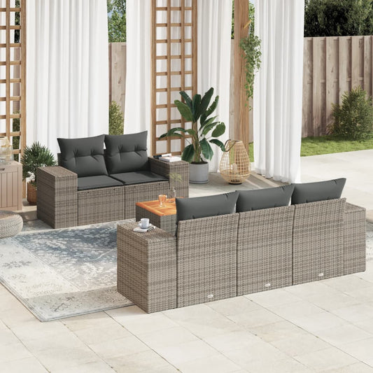 6-delige Loungeset met kussens poly rattan grijs Tuinsets | Creëer jouw Trendy Thuis | Gratis bezorgd & Retour | Trendy.nl