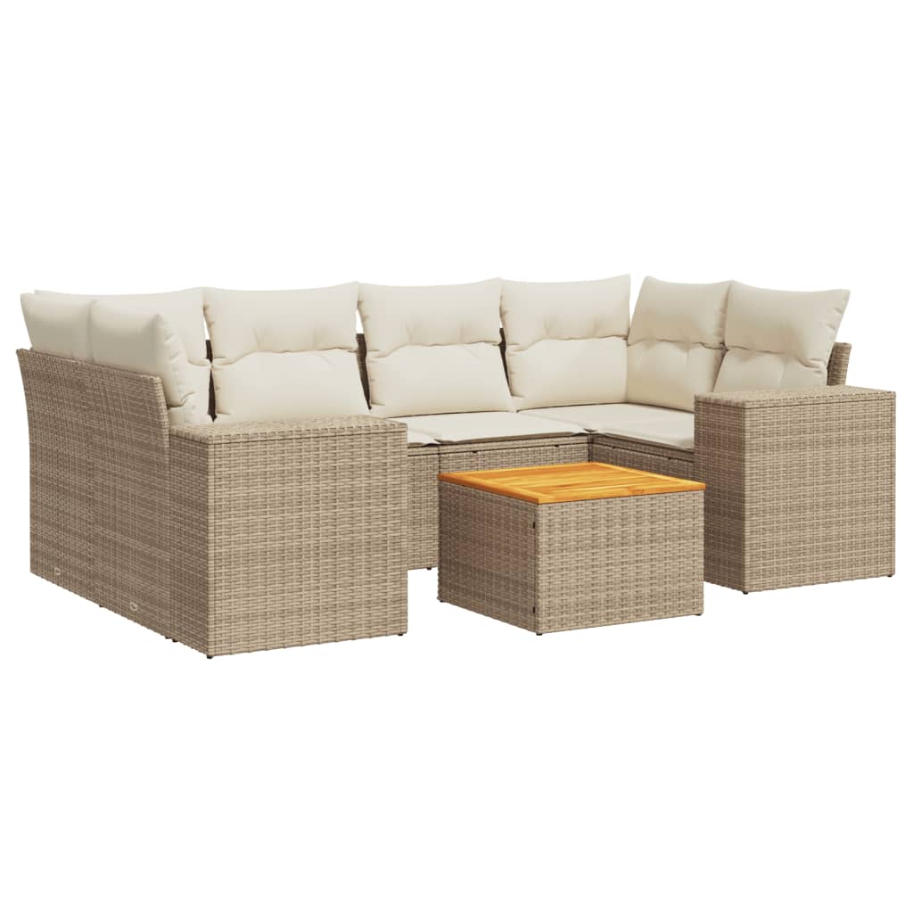 7-delige Loungeset met kussens poly rattan beige