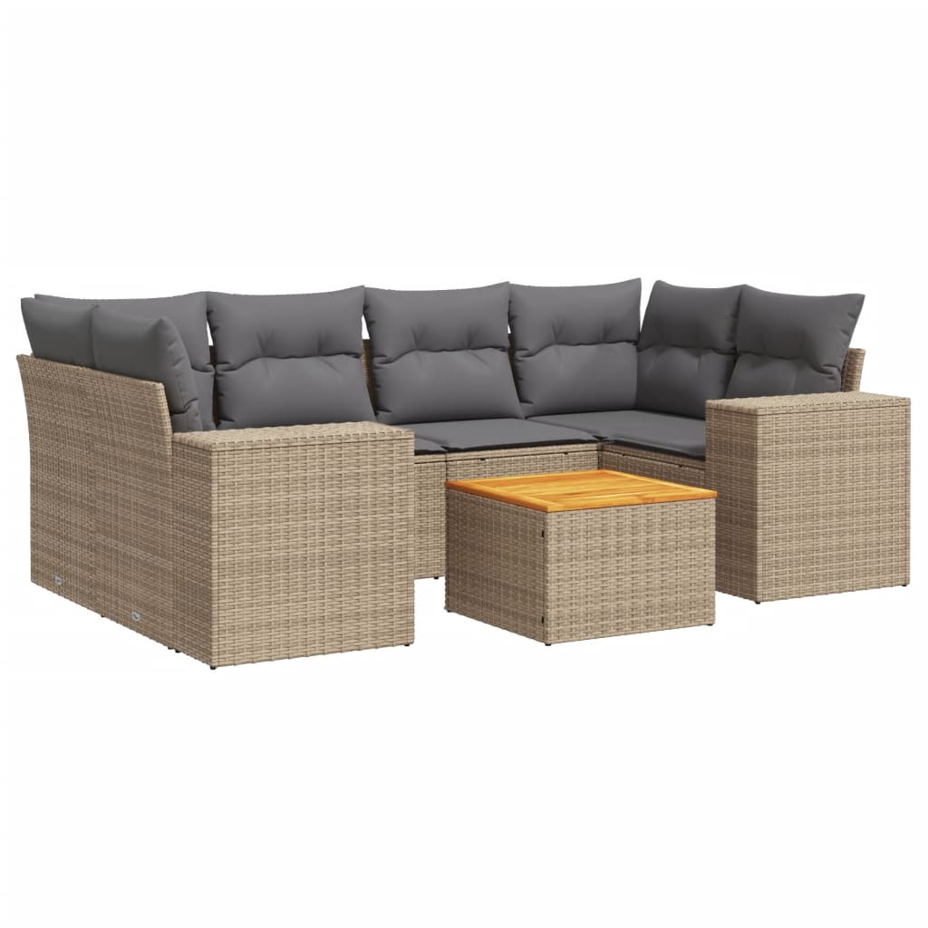 7-delige Loungeset met kussens poly rattan beige