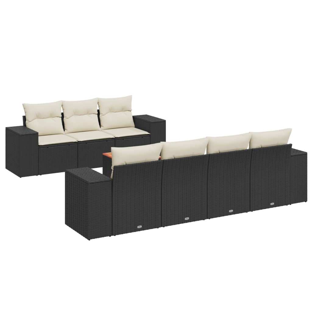 8-delige Loungeset met kussens poly rattan zwart