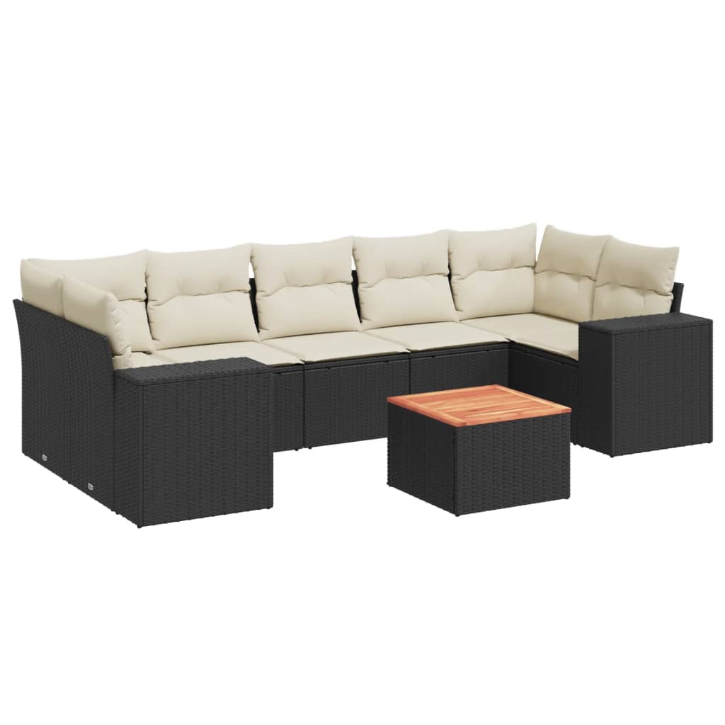 8-delige Loungeset met kussens poly rattan zwart