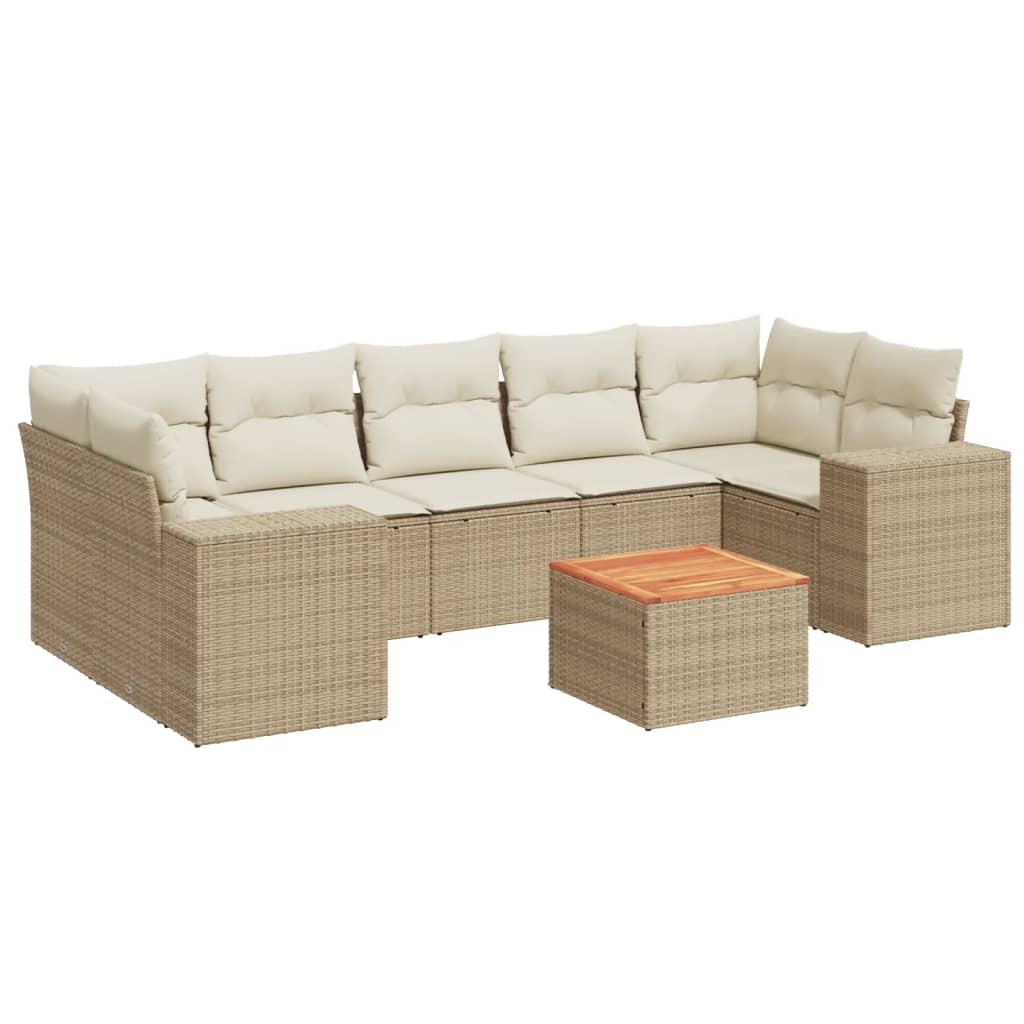 8-delige Loungeset met kussens poly rattan beige