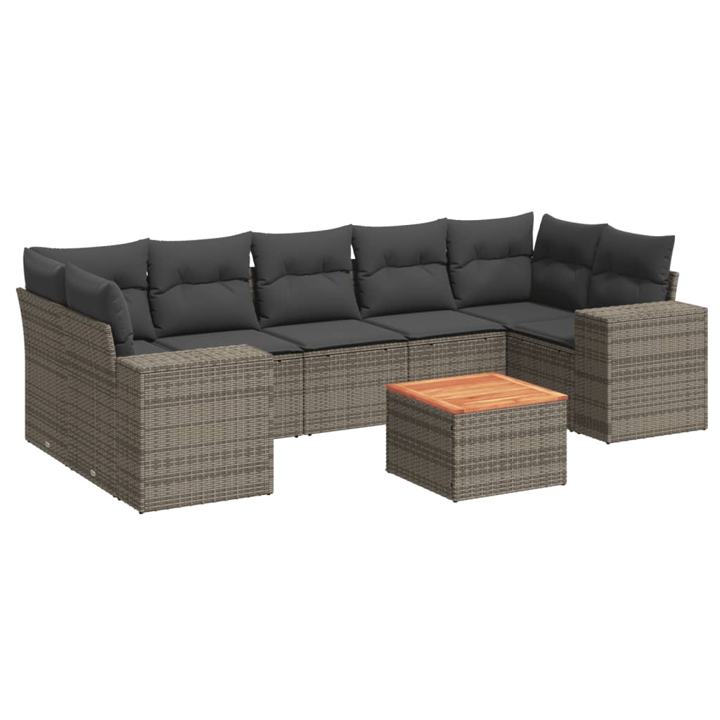 8-delige Loungeset met kussens poly rattan grijs