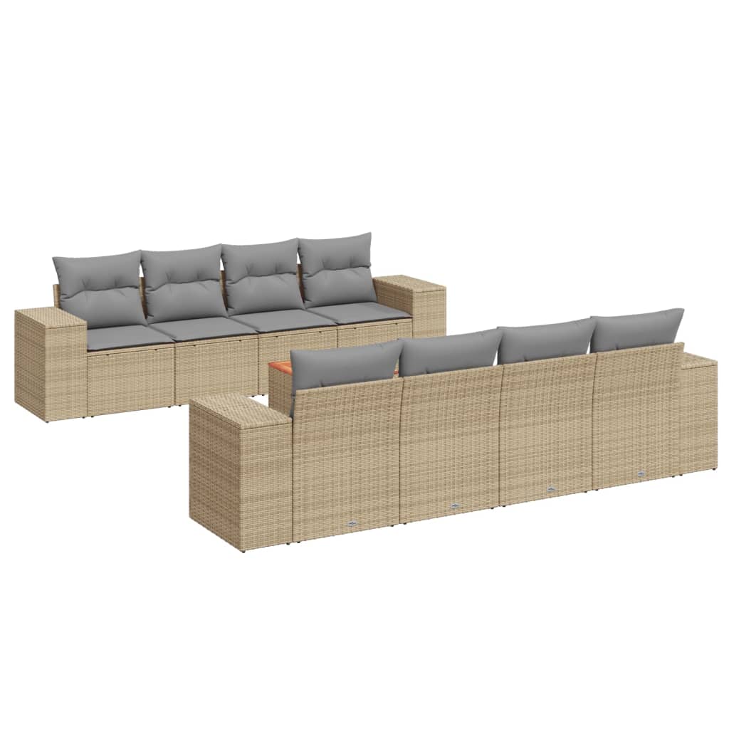 9-delige Loungeset met kussens poly rattan beige