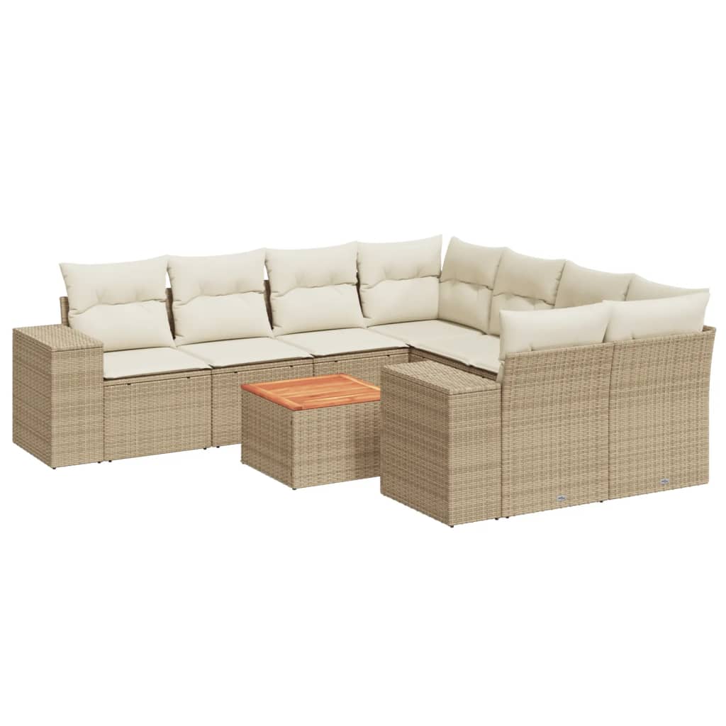 9-delige Loungeset met kussens poly rattan beige