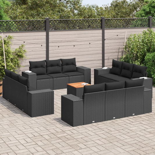 13-delige Loungeset met kussens poly rattan zwart Tuinsets | Creëer jouw Trendy Thuis | Gratis bezorgd & Retour | Trendy.nl