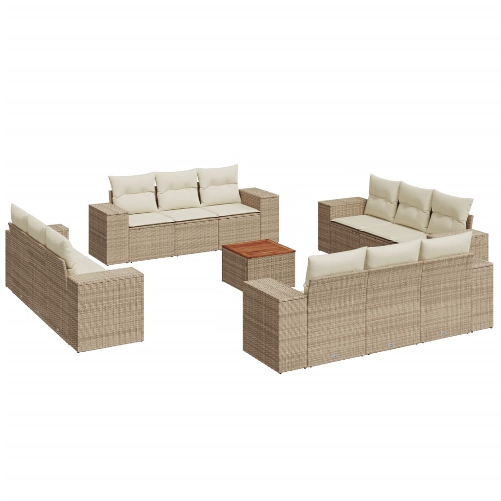 13-delige Loungeset met kussens poly rattan beige