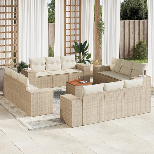 13-delige Loungeset met kussens poly rattan beige