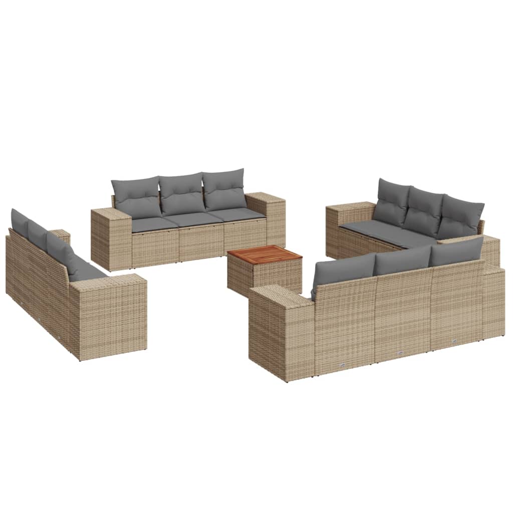 13-delige Loungeset met kussens poly rattan beige