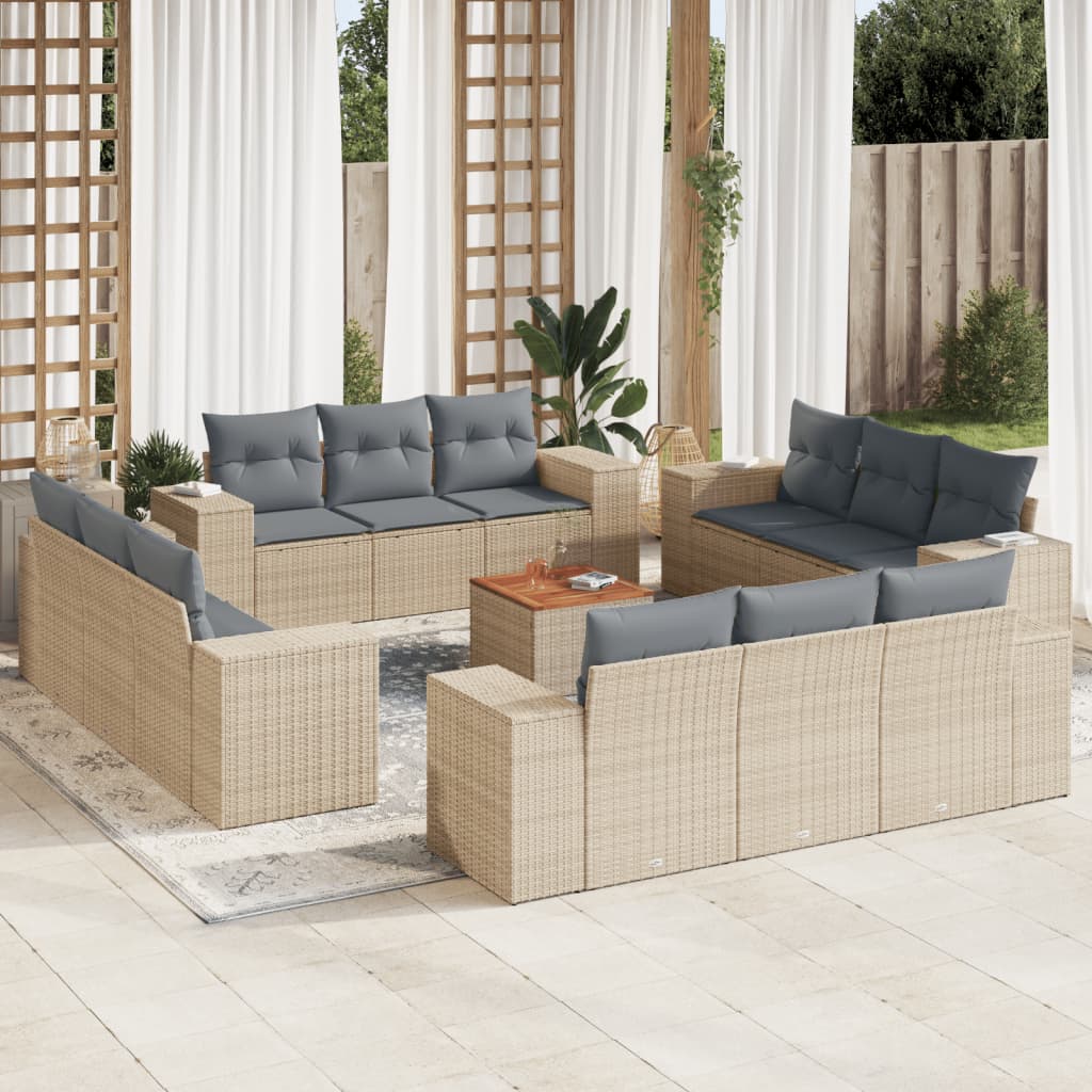 13-delige Loungeset met kussens poly rattan beige