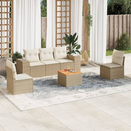 6-delige Loungeset met kussens poly rattan beige