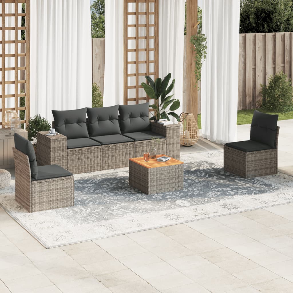 6-delige Loungeset met kussens poly rattan grijs Tuinsets | Creëer jouw Trendy Thuis | Gratis bezorgd & Retour | Trendy.nl