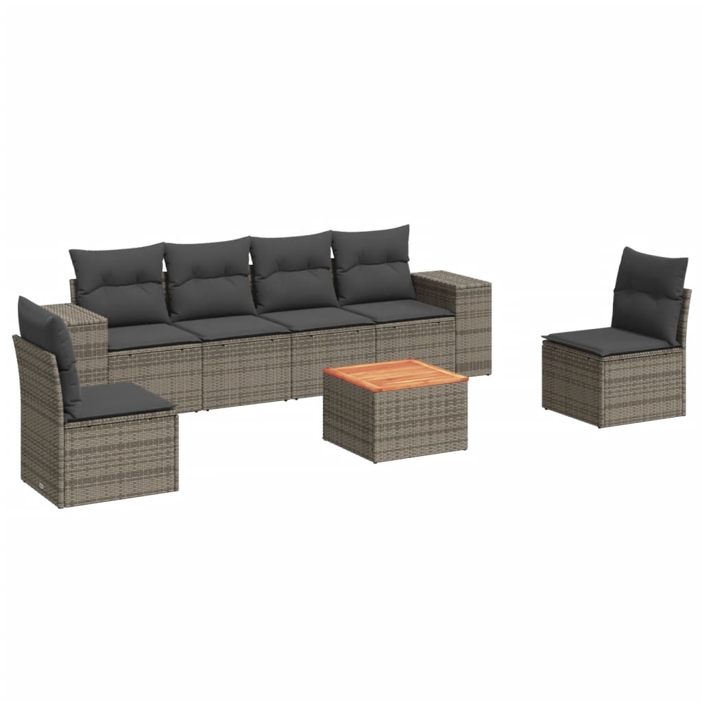 7-delige Loungeset met kussens poly rattan grijs Tuinsets | Creëer jouw Trendy Thuis | Gratis bezorgd & Retour | Trendy.nl