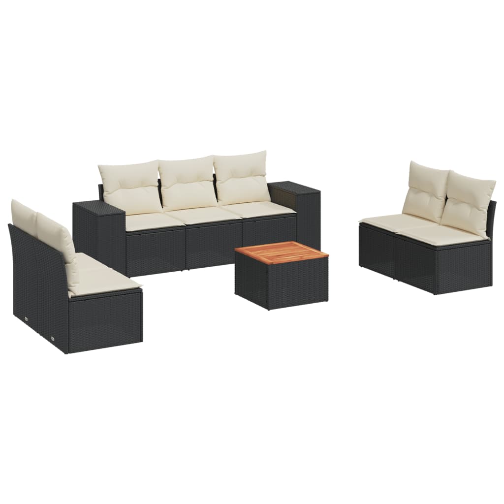 8-delige Loungeset met kussens poly rattan zwart