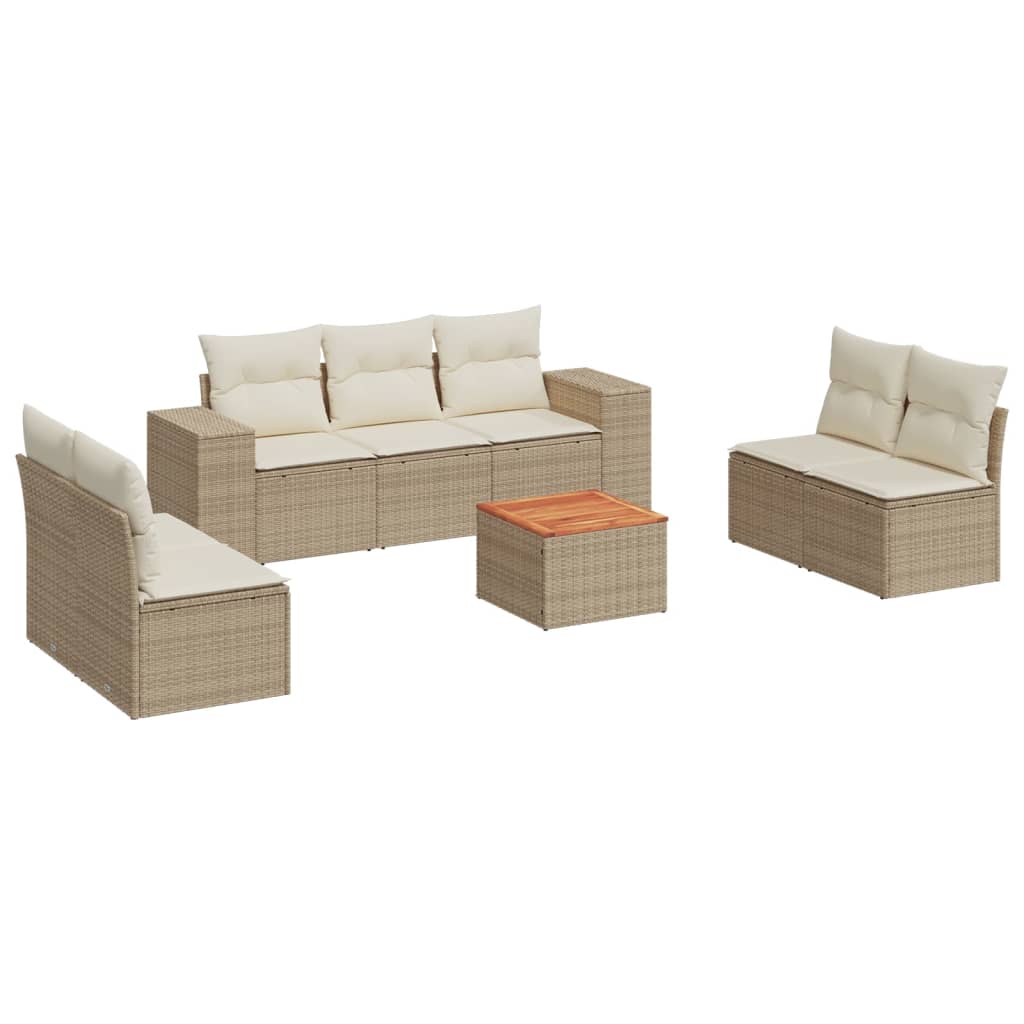 8-delige Loungeset met kussens poly rattan beige