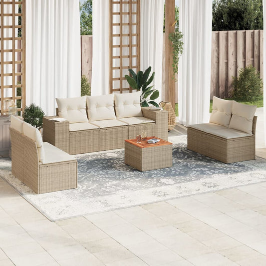 8-delige Loungeset met kussens poly rattan beige