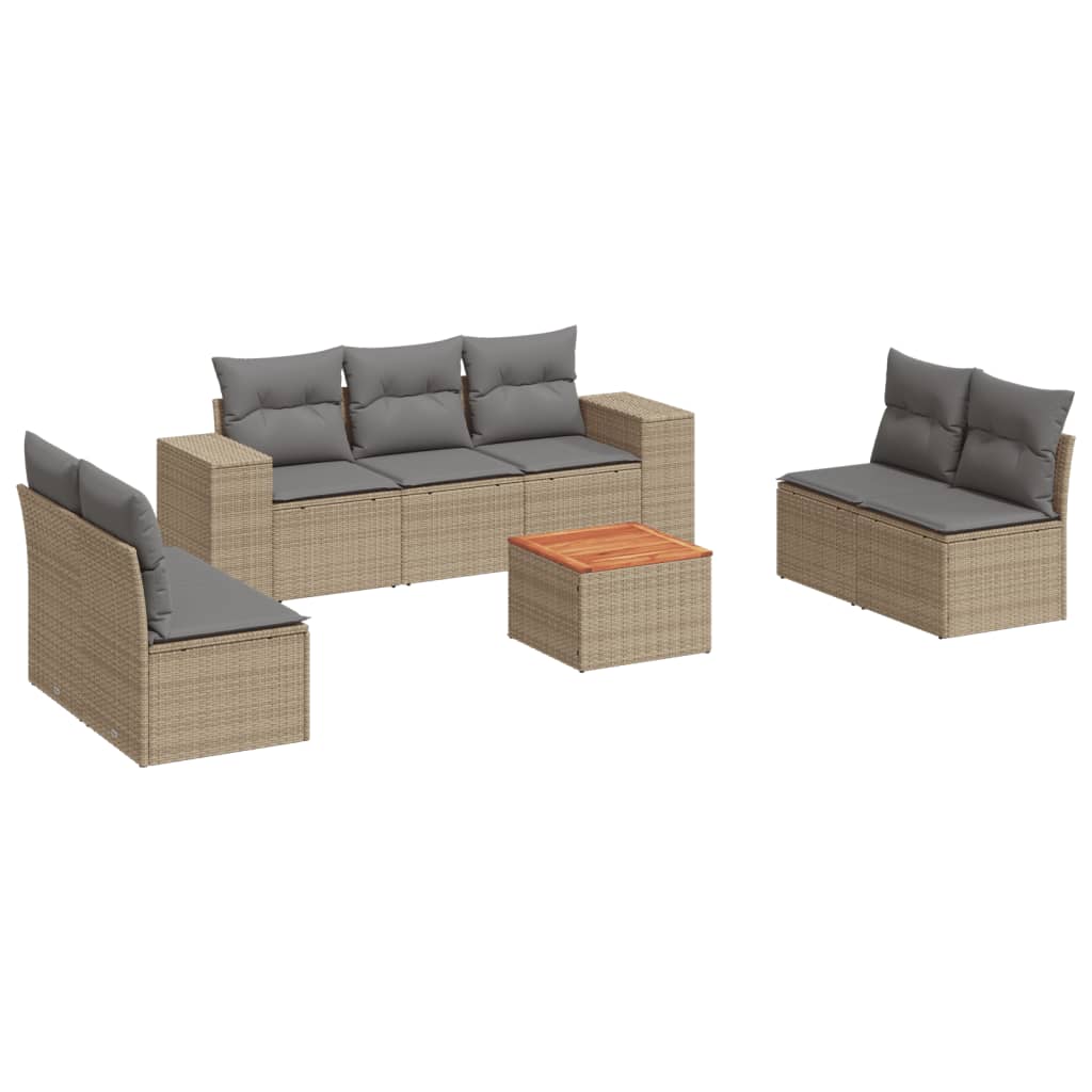 8-delige Loungeset met kussens poly rattan beige