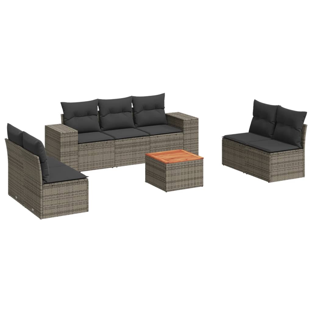 8-delige Loungeset met kussens poly rattan grijs