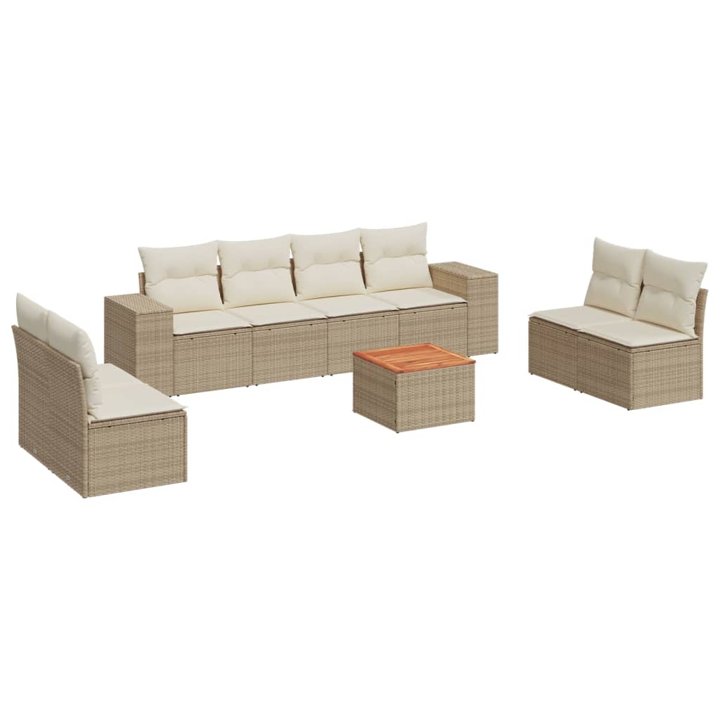 9-delige Loungeset met kussens poly rattan beige