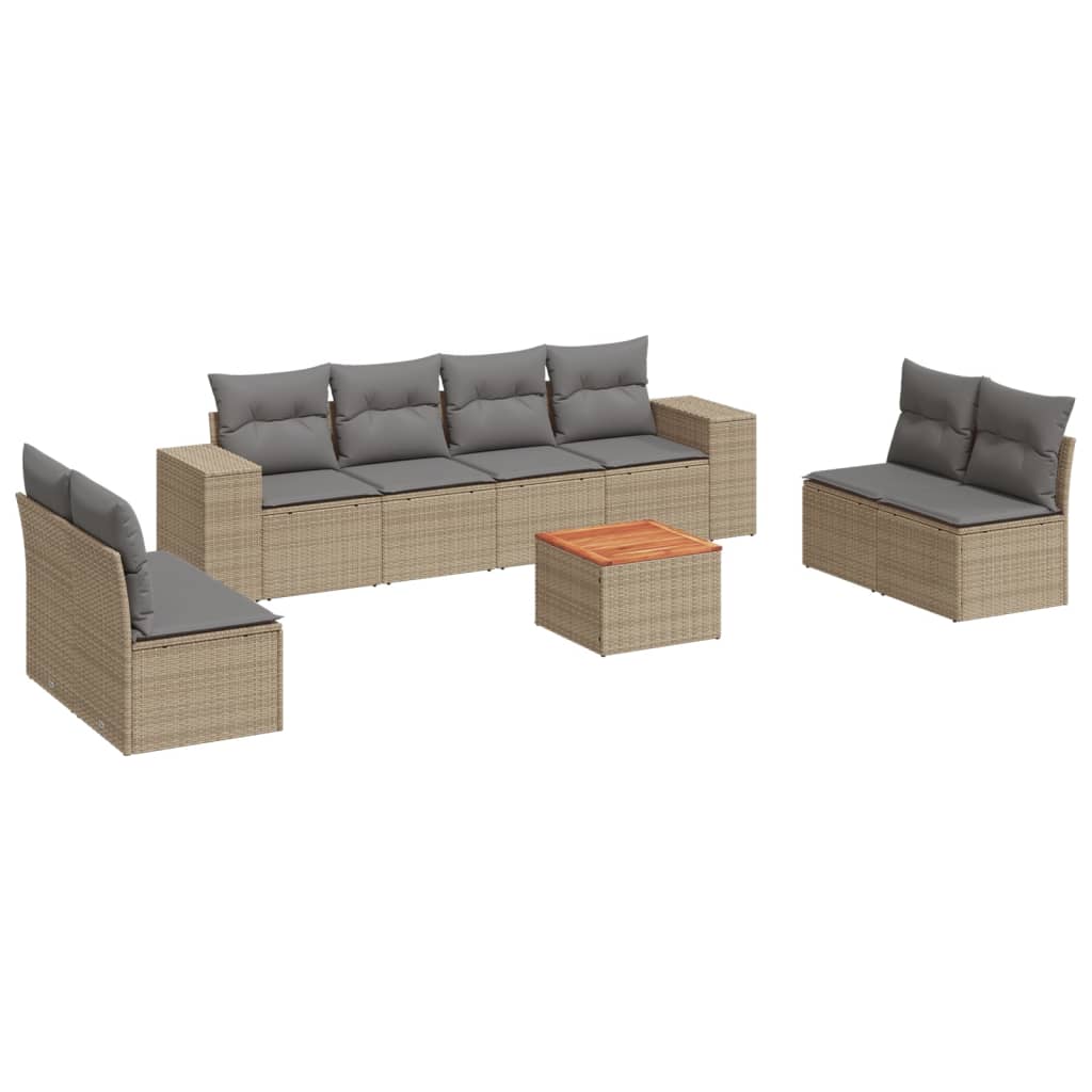 9-delige Loungeset met kussens poly rattan beige