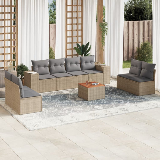 9-delige Loungeset met kussens poly rattan beige