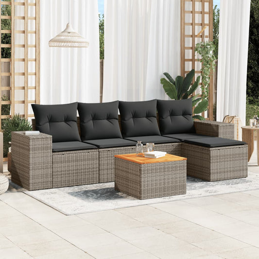 6-delige Loungeset met kussens poly rattan grijs Tuinsets | Creëer jouw Trendy Thuis | Gratis bezorgd & Retour | Trendy.nl