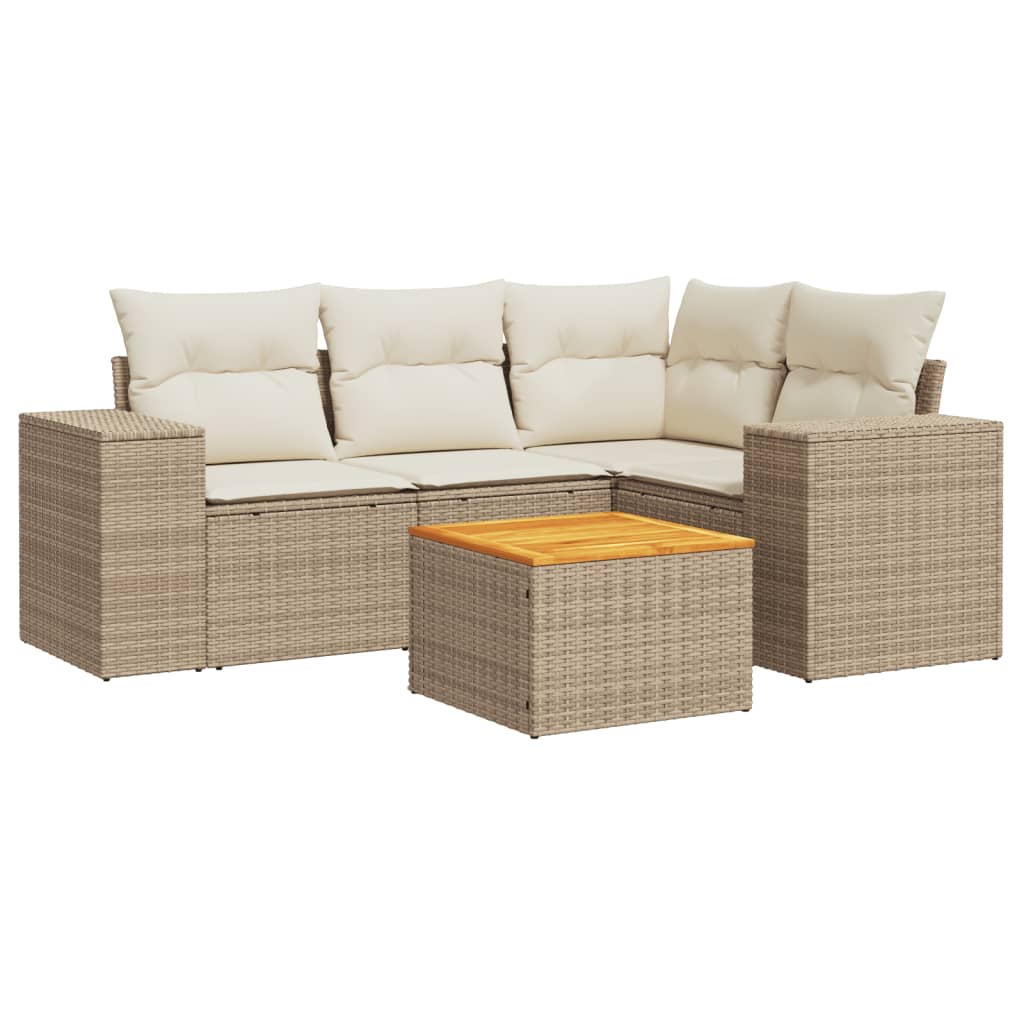 5-delige Loungeset met kussens poly rattan beige