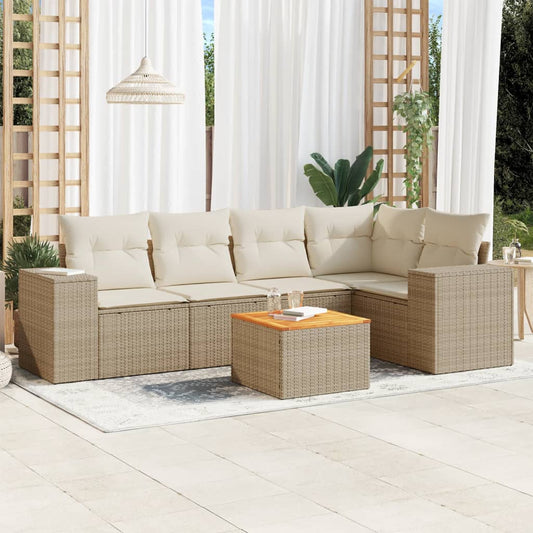 6-delige Loungeset met kussens poly rattan beige