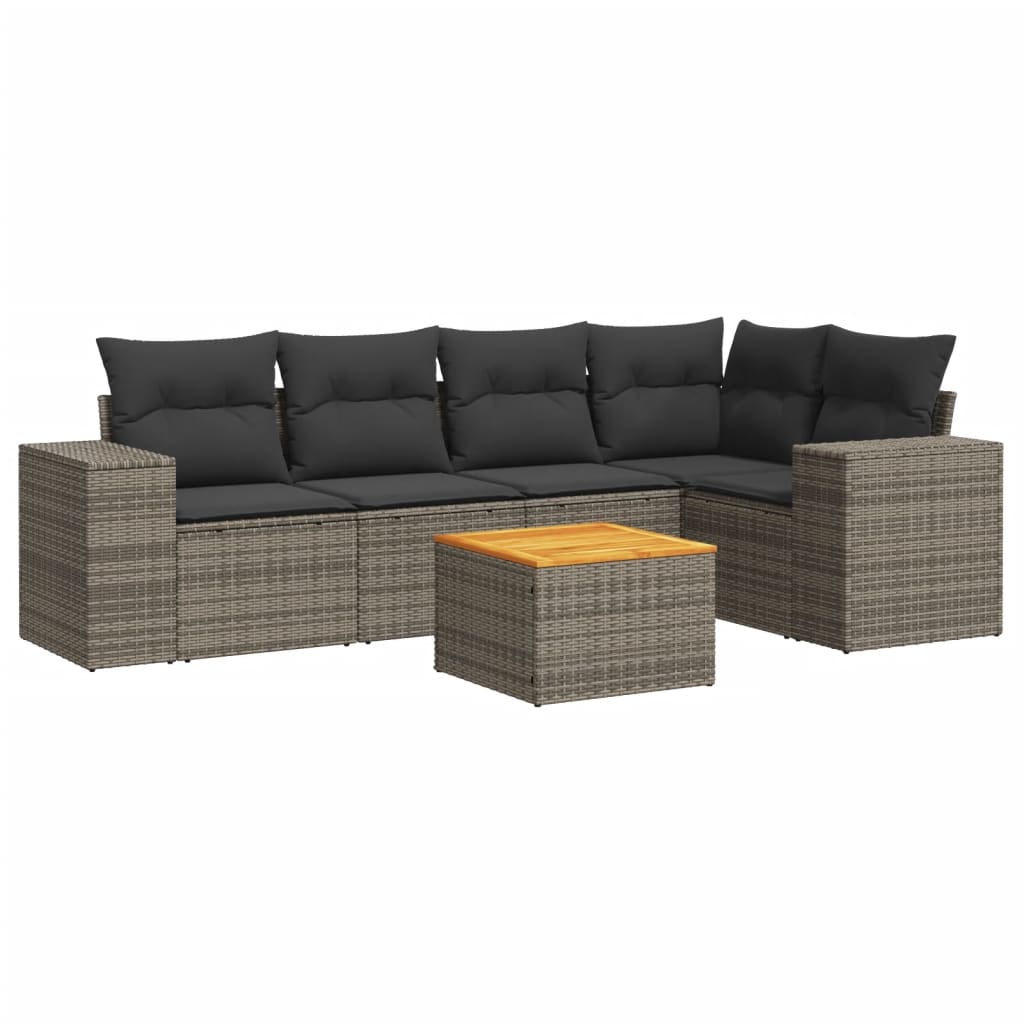 6-delige Loungeset met kussens poly rattan grijs Tuinsets | Creëer jouw Trendy Thuis | Gratis bezorgd & Retour | Trendy.nl