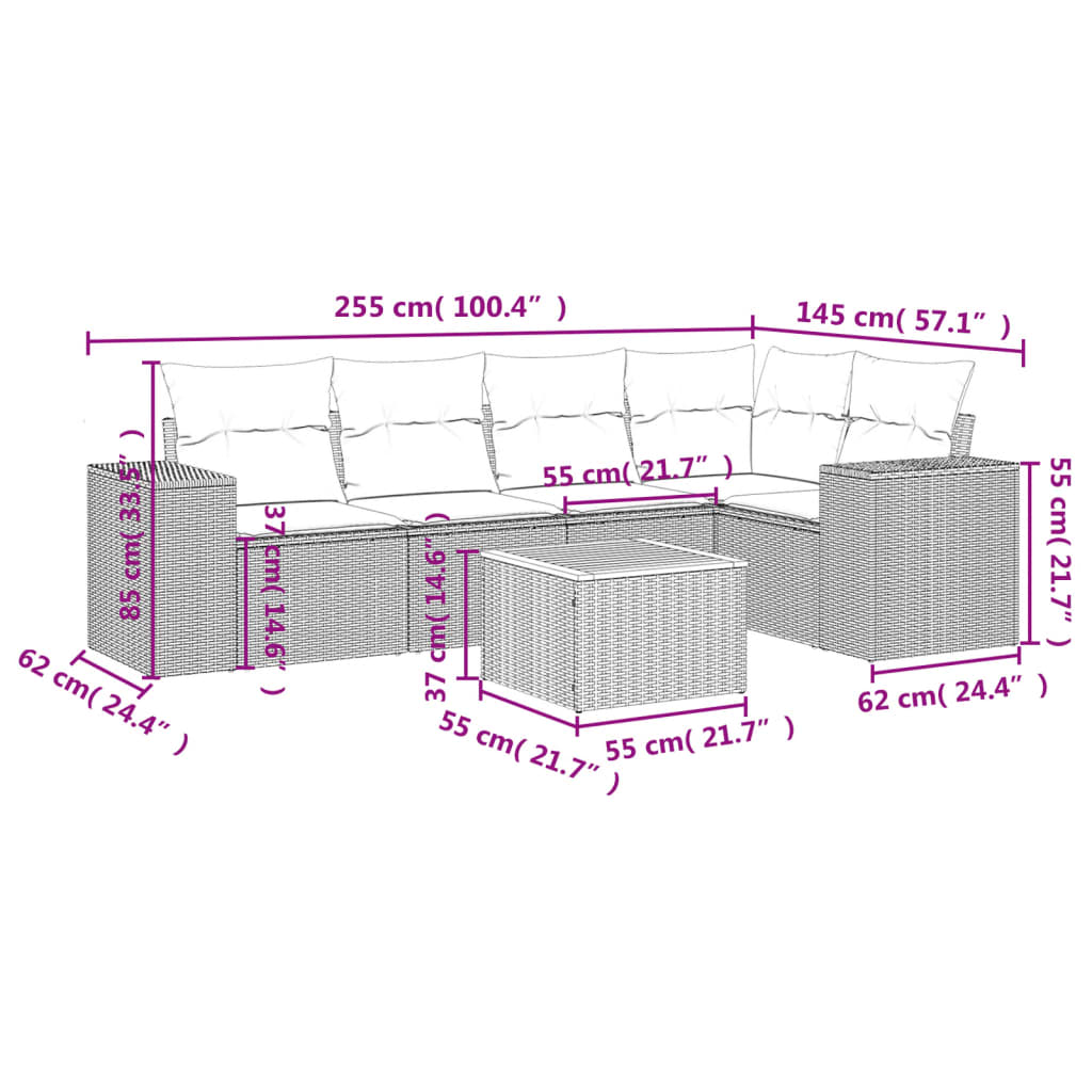 6-delige Loungeset met kussens poly rattan grijs Tuinsets | Creëer jouw Trendy Thuis | Gratis bezorgd & Retour | Trendy.nl