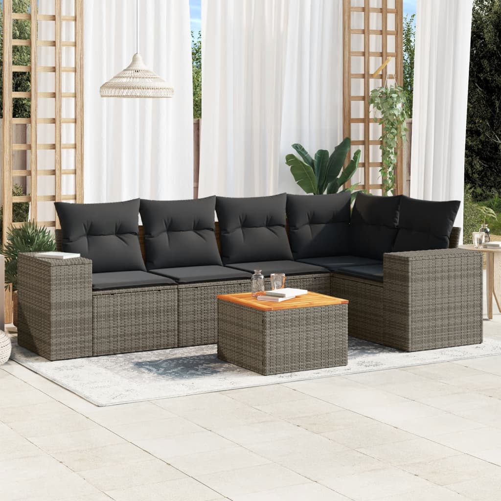 6-delige Loungeset met kussens poly rattan grijs Tuinsets | Creëer jouw Trendy Thuis | Gratis bezorgd & Retour | Trendy.nl