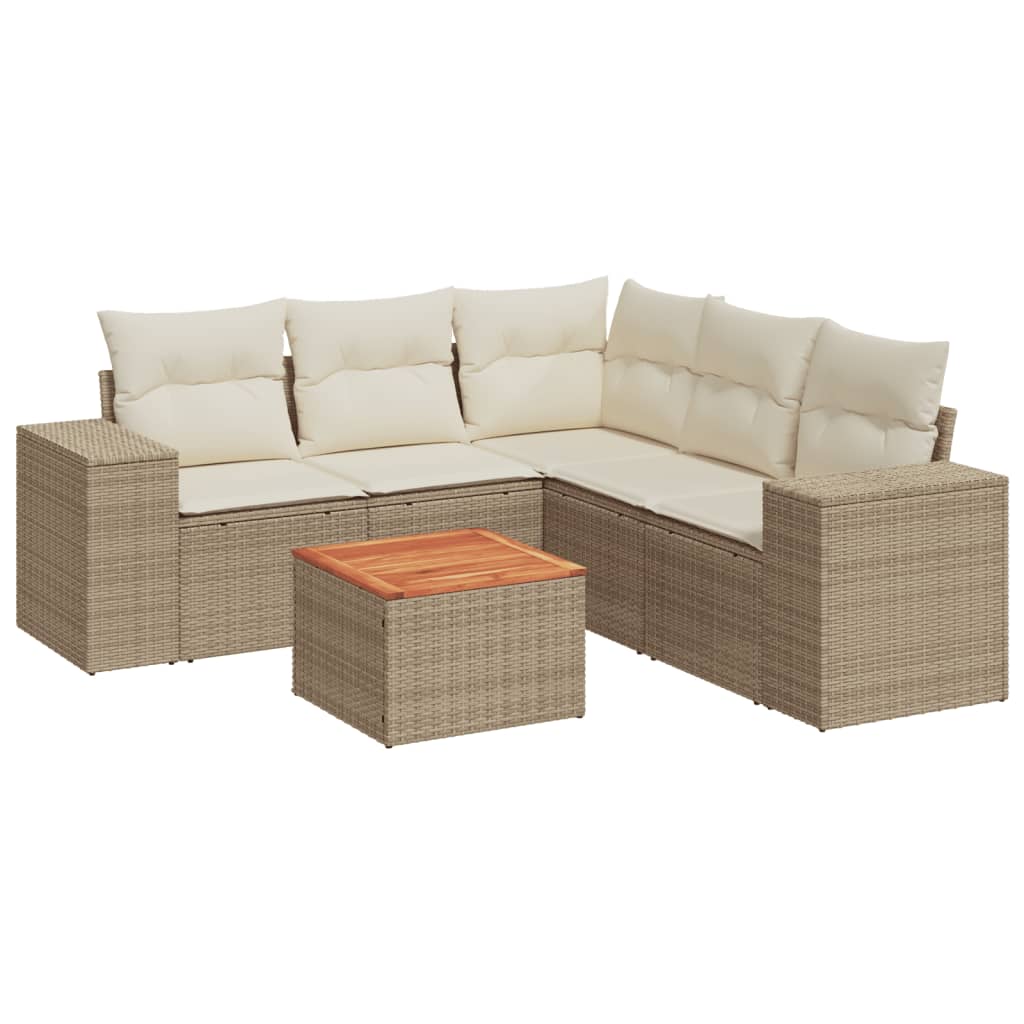 6-delige Loungeset met kussens poly rattan beige