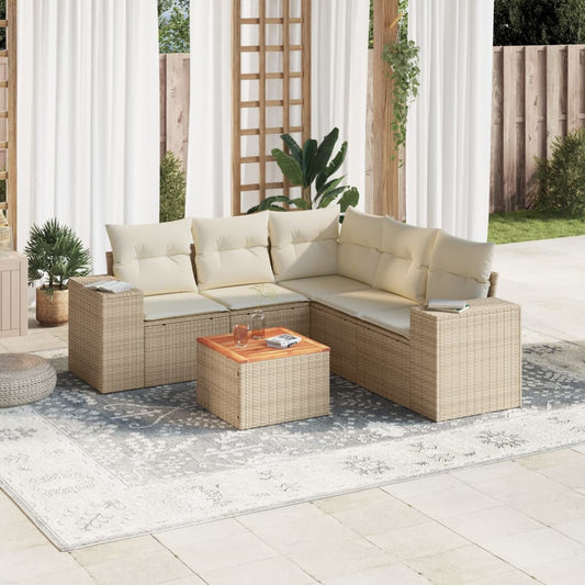 6-delige Loungeset met kussens poly rattan beige