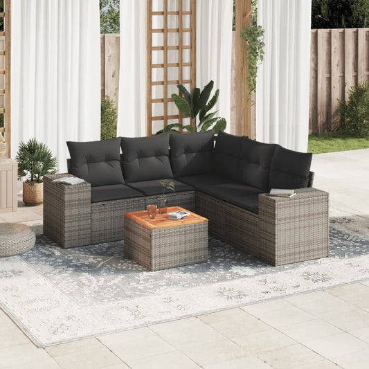 6-delige Loungeset met kussens poly rattan grijs Tuinsets | Creëer jouw Trendy Thuis | Gratis bezorgd & Retour | Trendy.nl