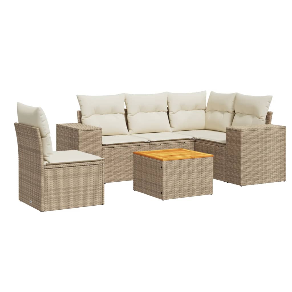 6-delige Loungeset met kussens poly rattan beige