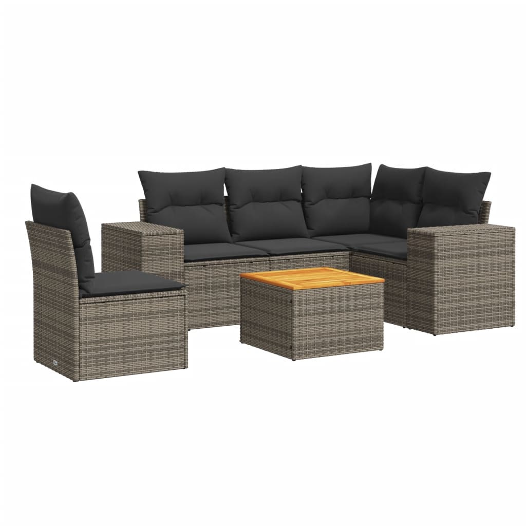 6-delige Loungeset met kussens poly rattan grijs Tuinsets | Creëer jouw Trendy Thuis | Gratis bezorgd & Retour | Trendy.nl