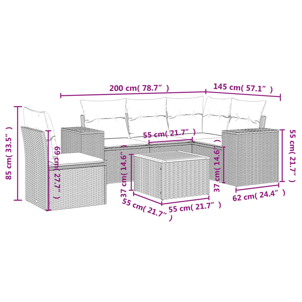 6-delige Loungeset met kussens poly rattan grijs Tuinsets | Creëer jouw Trendy Thuis | Gratis bezorgd & Retour | Trendy.nl