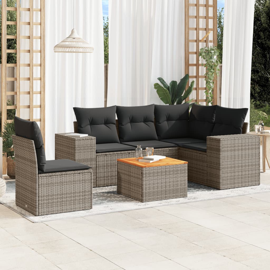 6-delige Loungeset met kussens poly rattan grijs Tuinsets | Creëer jouw Trendy Thuis | Gratis bezorgd & Retour | Trendy.nl