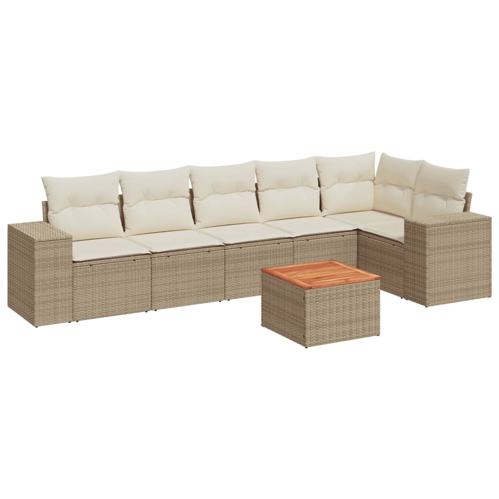 7-delige Loungeset met kussens poly rattan beige