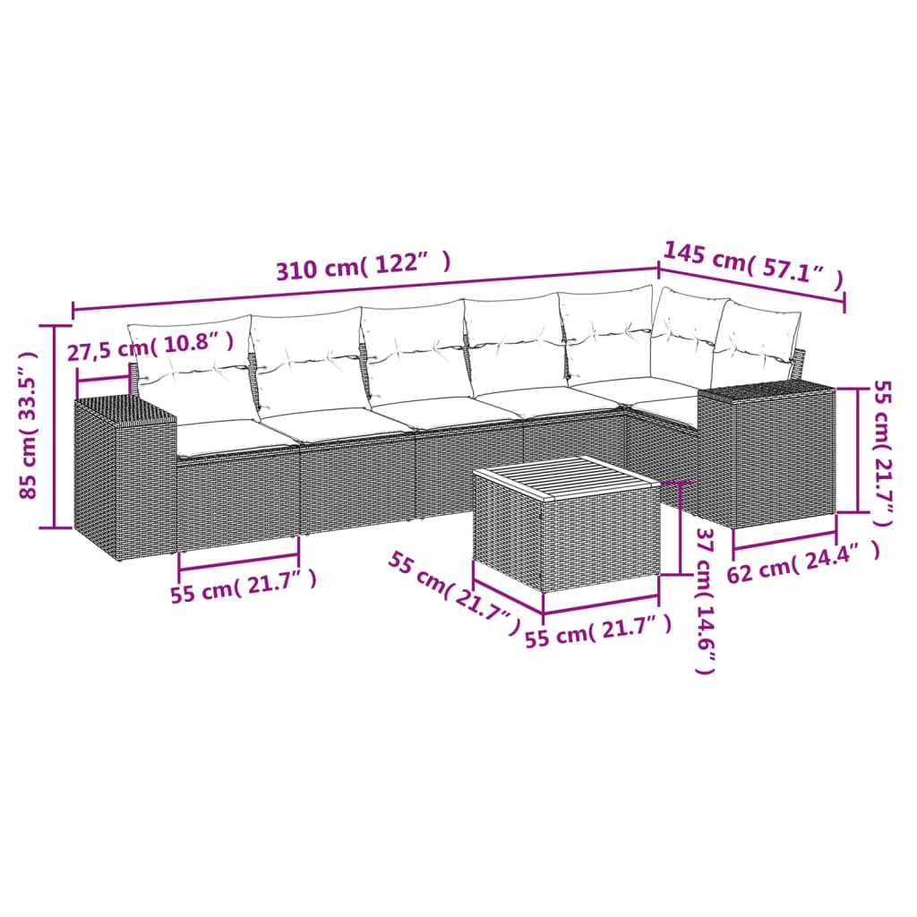 7-delige Loungeset met kussens poly rattan grijs Tuinsets | Creëer jouw Trendy Thuis | Gratis bezorgd & Retour | Trendy.nl