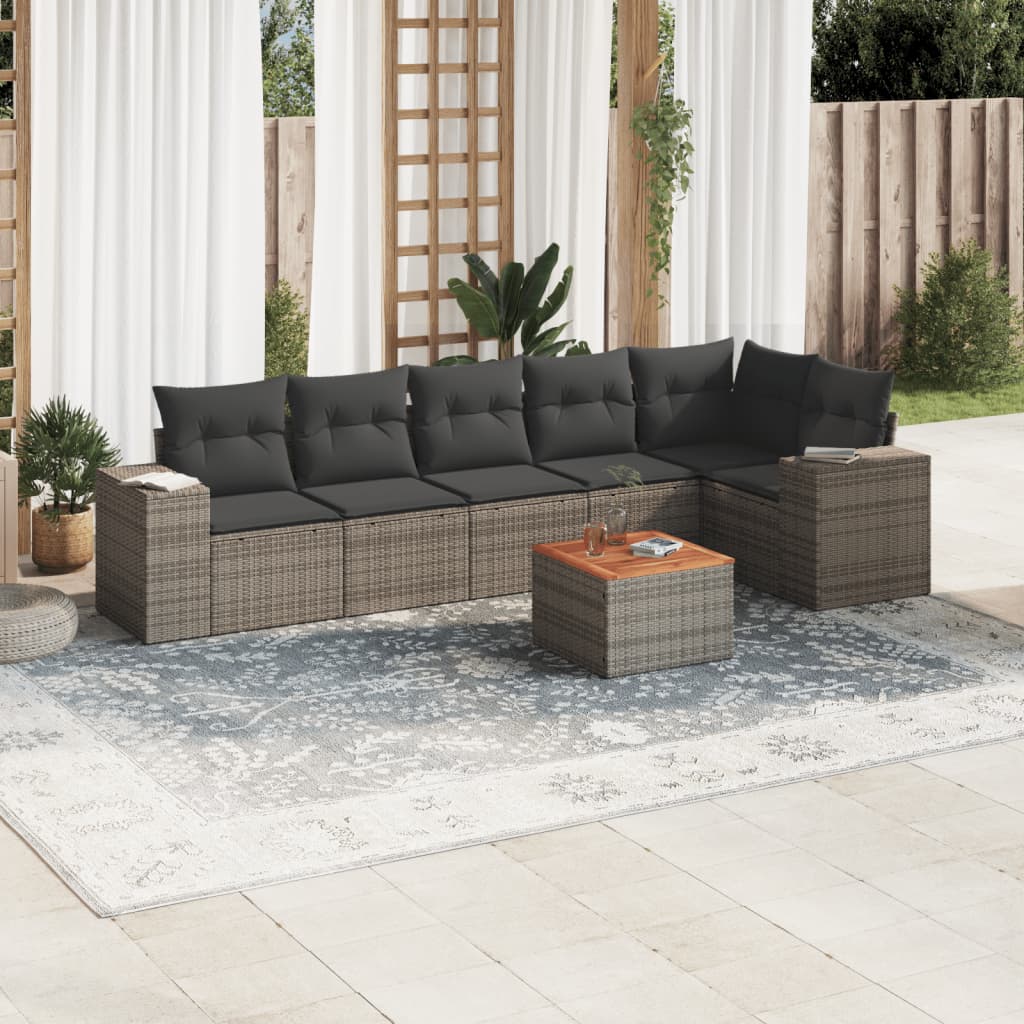 7-delige Loungeset met kussens poly rattan grijs Tuinsets | Creëer jouw Trendy Thuis | Gratis bezorgd & Retour | Trendy.nl