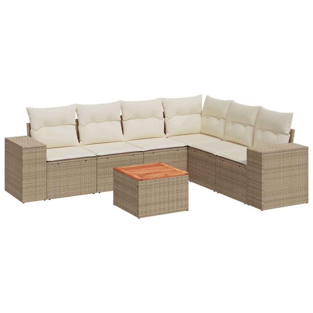 7-delige Loungeset met kussens poly rattan beige