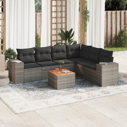 7-delige Loungeset met kussens poly rattan grijs Tuinsets | Creëer jouw Trendy Thuis | Gratis bezorgd & Retour | Trendy.nl