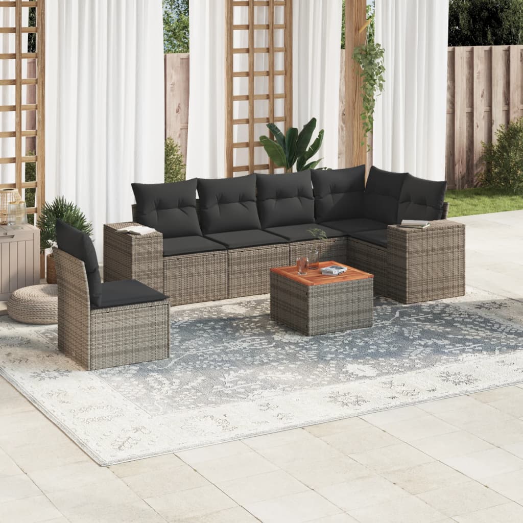 7-delige Loungeset met kussens poly rattan grijs Tuinsets | Creëer jouw Trendy Thuis | Gratis bezorgd & Retour | Trendy.nl