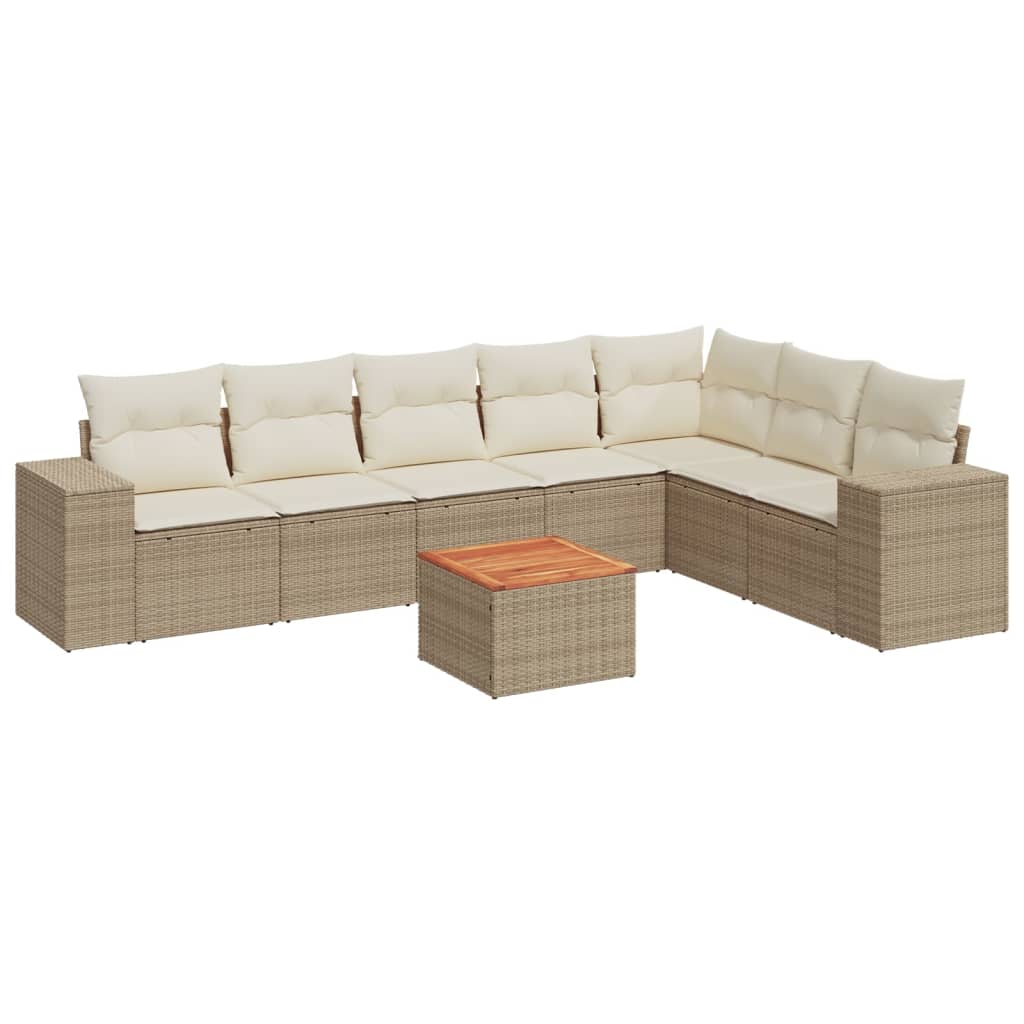 8-delige Loungeset met kussens poly rattan beige