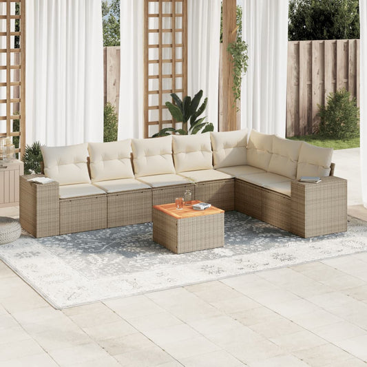 8-delige Loungeset met kussens poly rattan beige