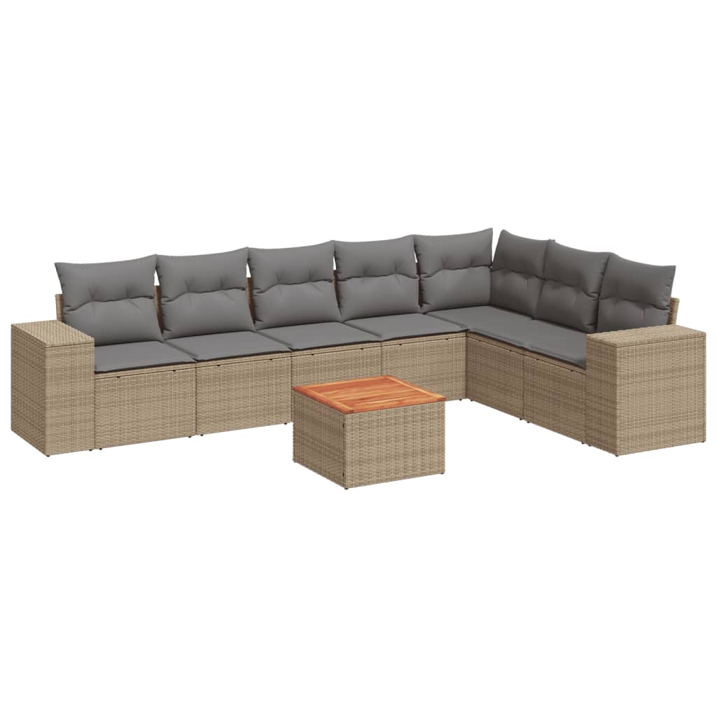 8-delige Loungeset met kussens poly rattan beige