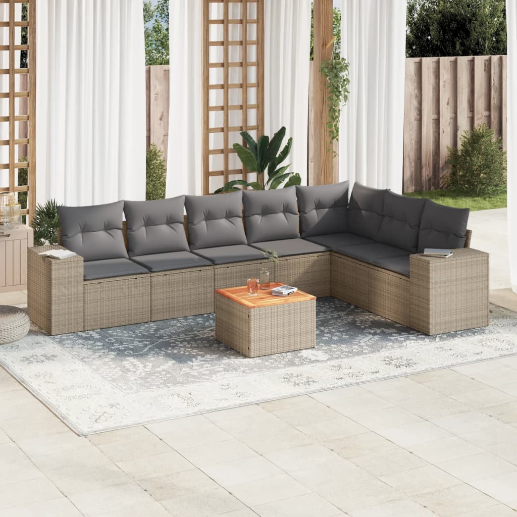 8-delige Loungeset met kussens poly rattan beige