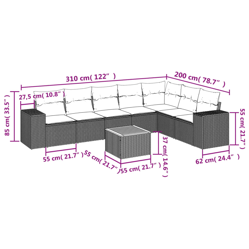 8-delige Loungeset met kussens poly rattan grijs Tuinsets | Creëer jouw Trendy Thuis | Gratis bezorgd & Retour | Trendy.nl