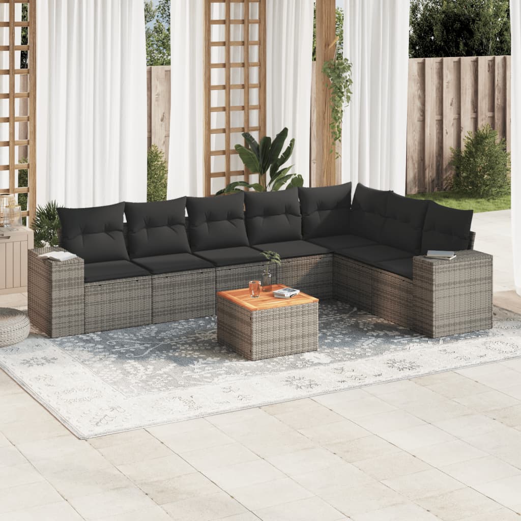 8-delige Loungeset met kussens poly rattan grijs Tuinsets | Creëer jouw Trendy Thuis | Gratis bezorgd & Retour | Trendy.nl